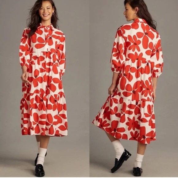 Maeve Dresses & Skirts - Maeve Bettina Tiered Floral Shirt Dress L